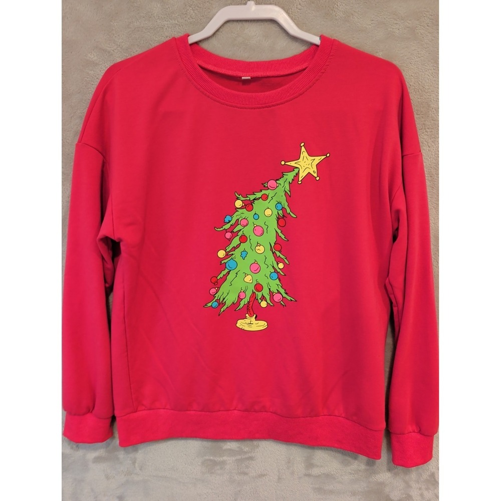 Red Christmas Tree Sweatshirt Medium Ugly Xmas Holiday Graphic Pullover